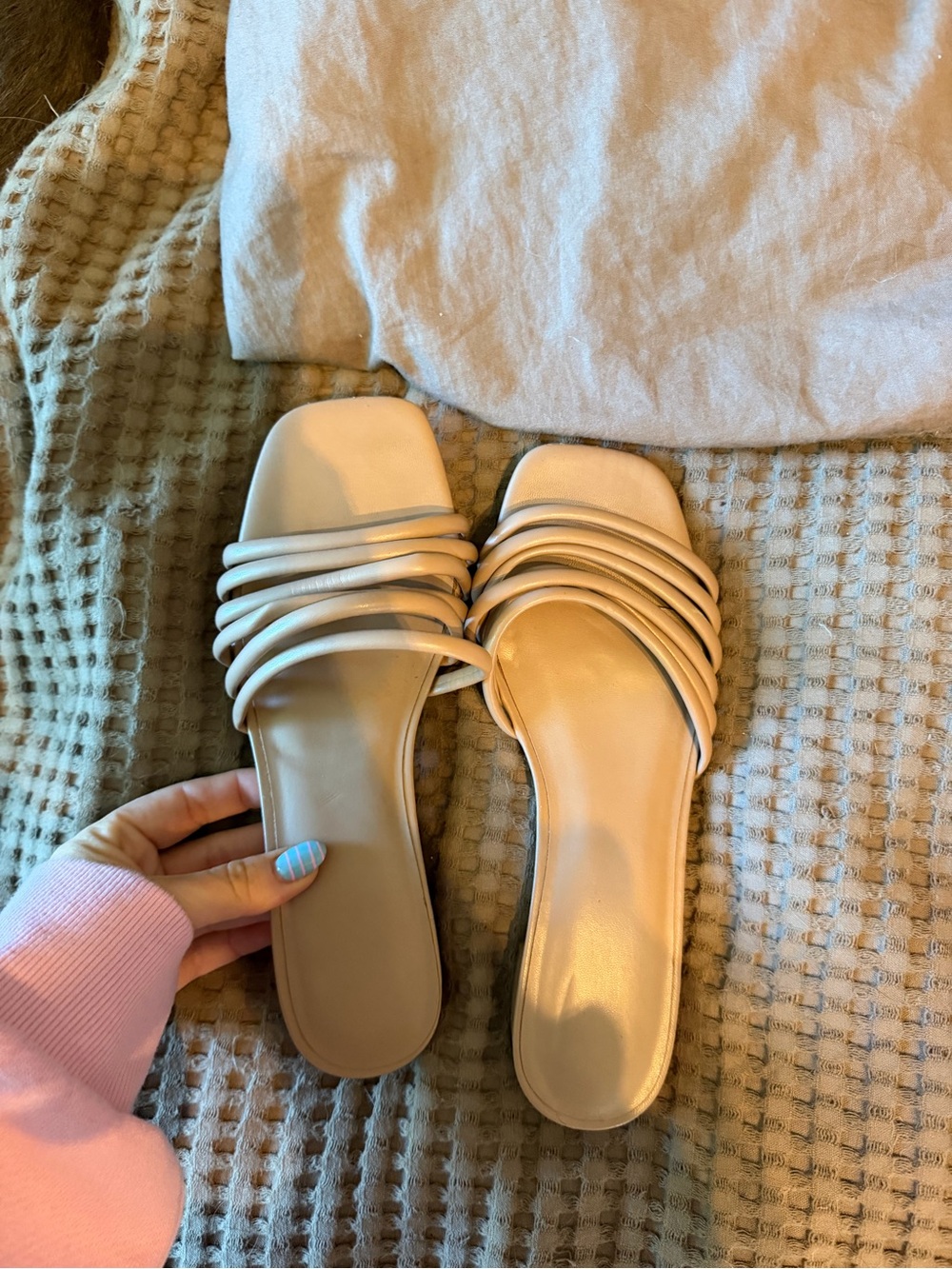 Beige Strappy Slide Sandals - Women's Neutral Summer Shoes